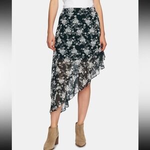 1 State Deep Forest Green Floral Asymetrical Skirt Women’s Size 12